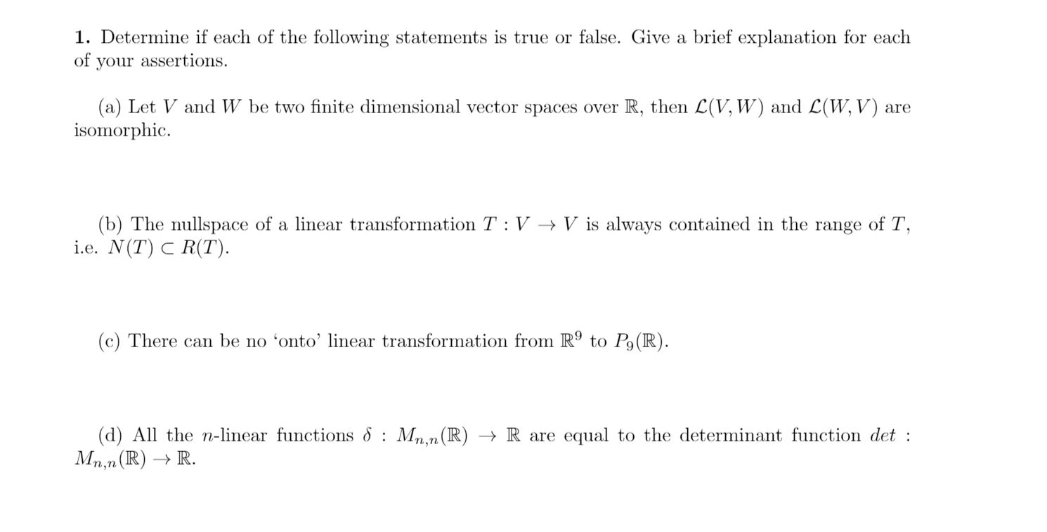 Solved 1 Determine If Each Of The Following Statements I Chegg Com