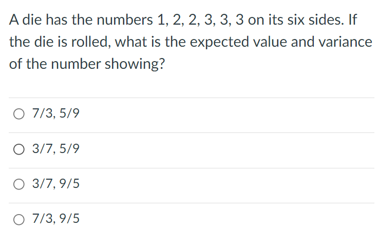 Solved A die has the numbers 1, 2, 2, 3, 3, 3 on its six | Chegg.com