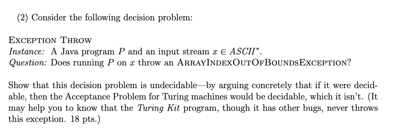 Solved (2) Consider the following decision problem: | Chegg.com