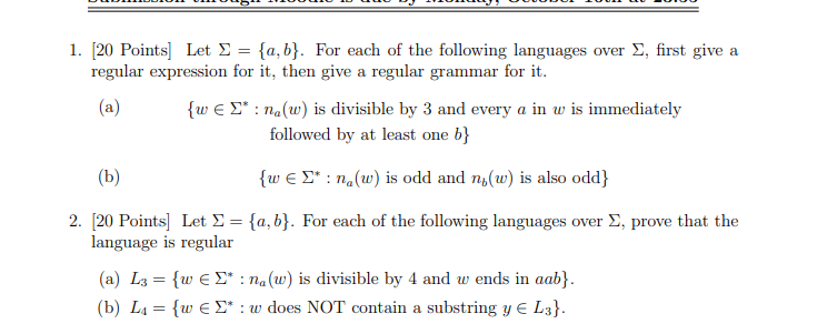 Solved 1. [20 Points] Let Σ={a,b}. For Each Of The Following | Chegg.com