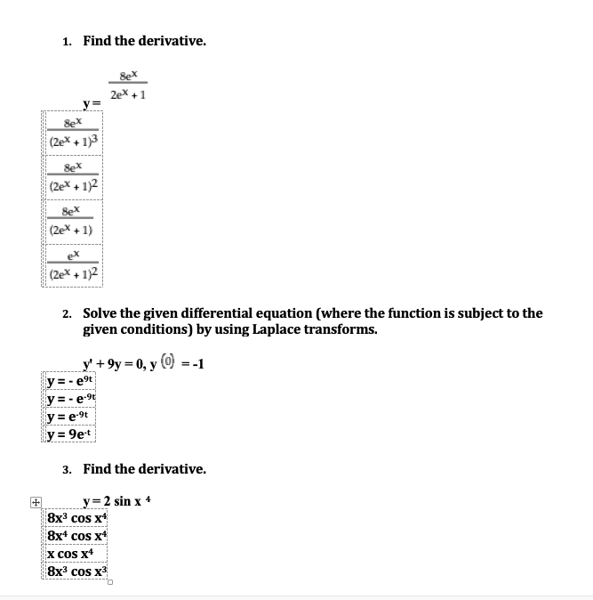 Solved 1 Find The Derivative Sex 2ex 1 2x 13 Sex 2ex