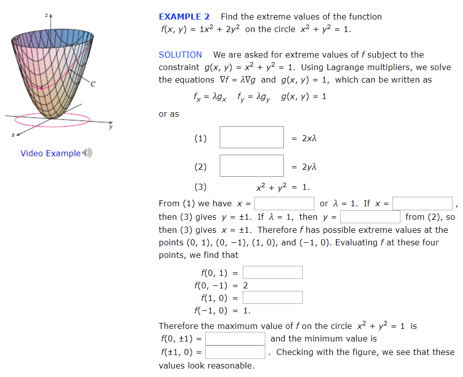 Solved Example 2 Find The Extreme Values Of The Function Chegg Com