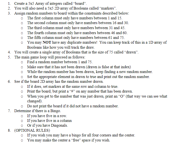 Solved 2. You will also need a 5×5 2D array of Booleans | Chegg.com