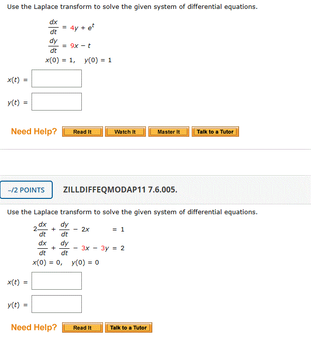 Solved Use the Laplace transform to solve the given system | Chegg.com