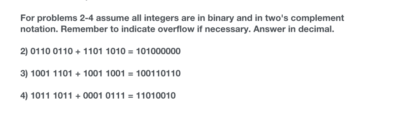 Solved For problems 2-4 assume all integers are in binary | Chegg.com