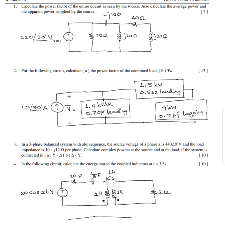 Solved 1. Calculate the power factor of the entire circuit | Chegg.com