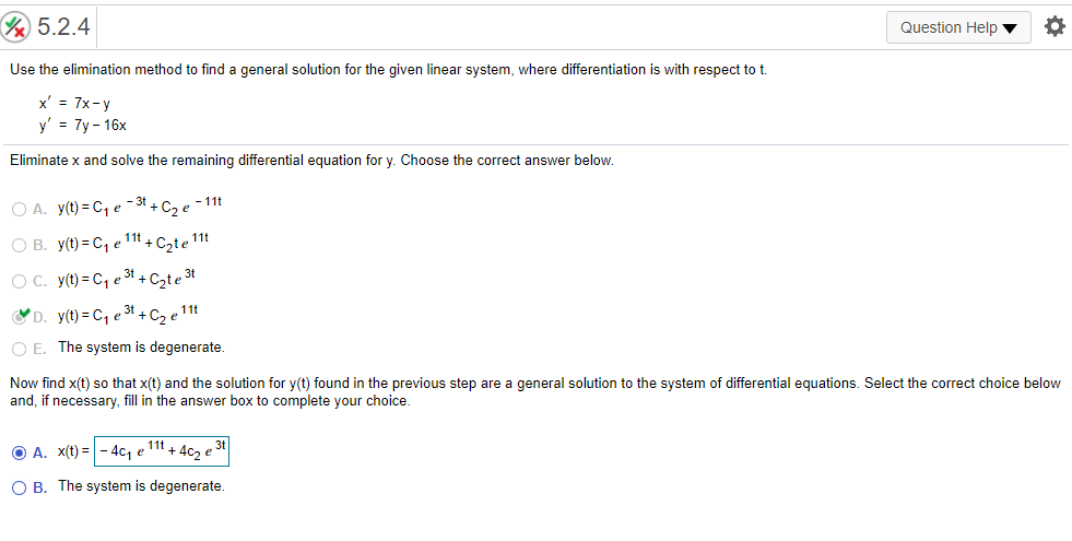 Solved 5.2.4 Question Help 0 Use The Elimination Method To | Chegg.com