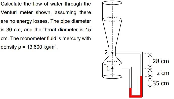 Solved Calculate the flow of water through the Venturi meter | Chegg.com
