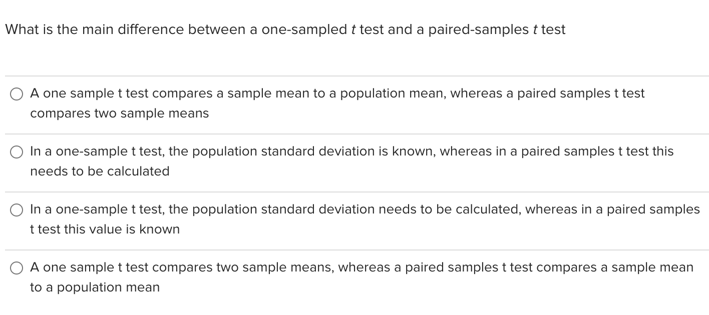 Solved Vhat is the main difference between a one-sampled t | Chegg.com