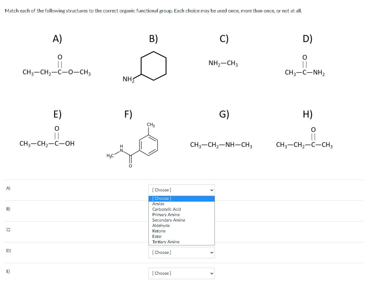 Solved Match each of the following structures to the correct | Chegg.com