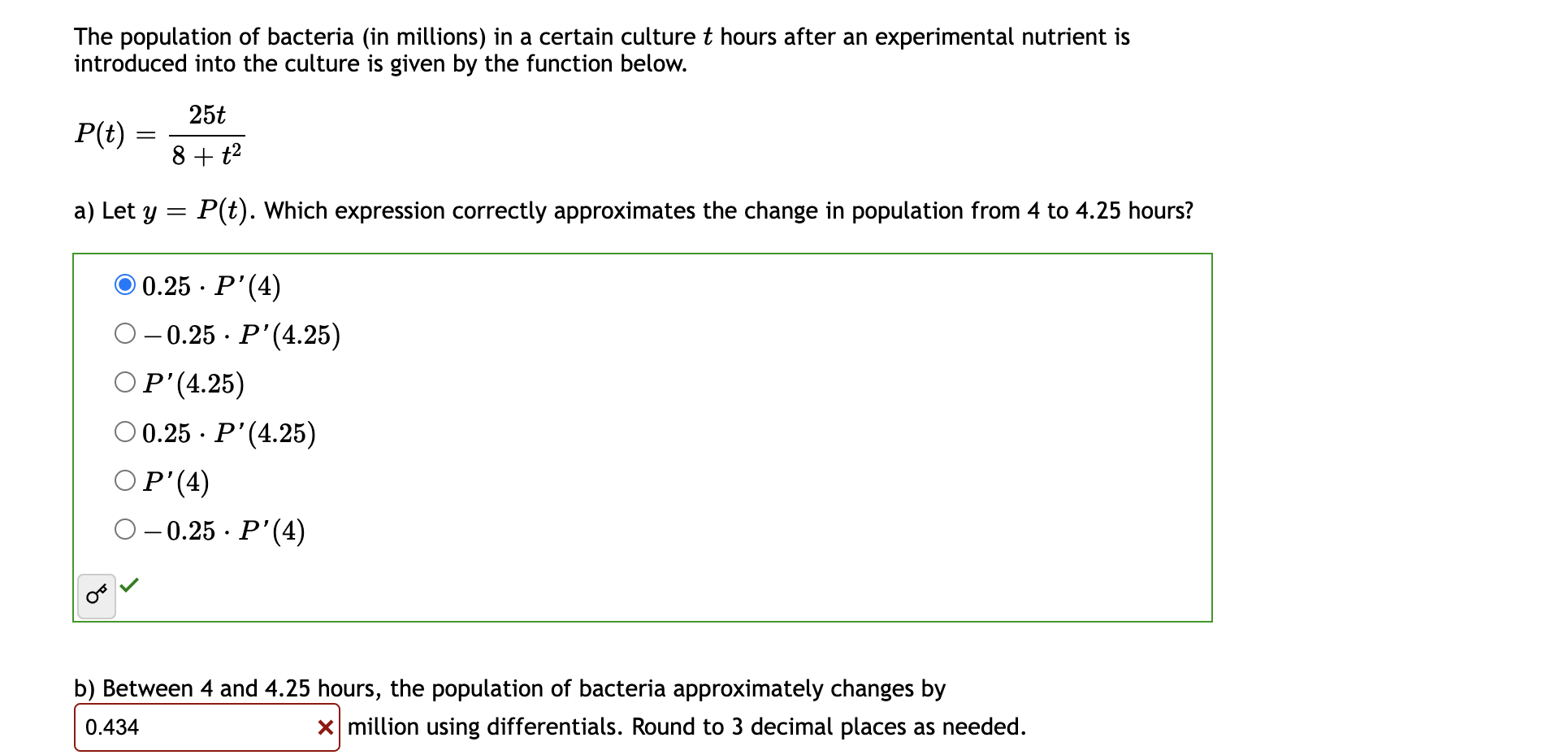 Solved The population of bacteria (in millions) in a certain | Chegg.com