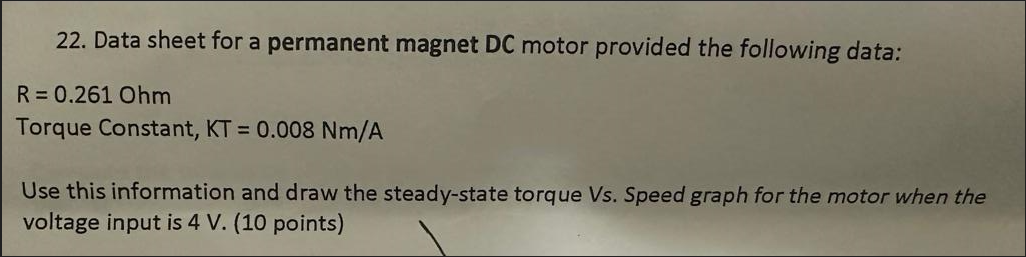 Solved 22. Data sheet for a permanent magnet DC motor | Chegg.com