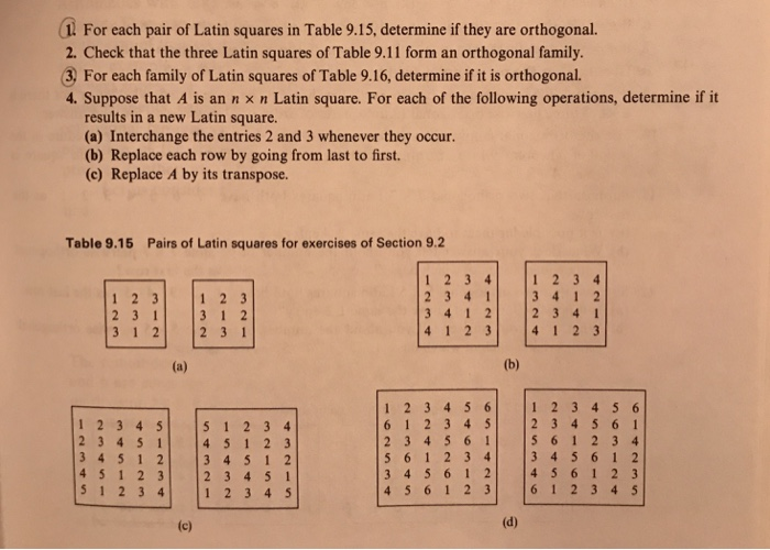 Solved (2 For each pair of Latin squares in Table 9.15, | Chegg.com