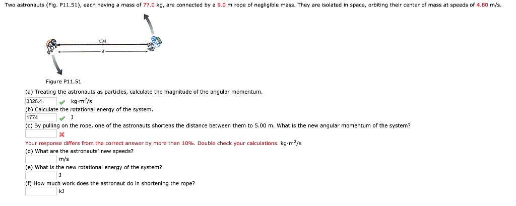 Solved Two astronauts (Fig. P11.51), each having a mass of | Chegg.com