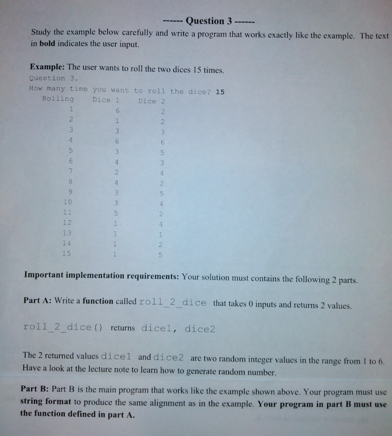 Solved Question 3 Study the example below carefully and | Chegg.com