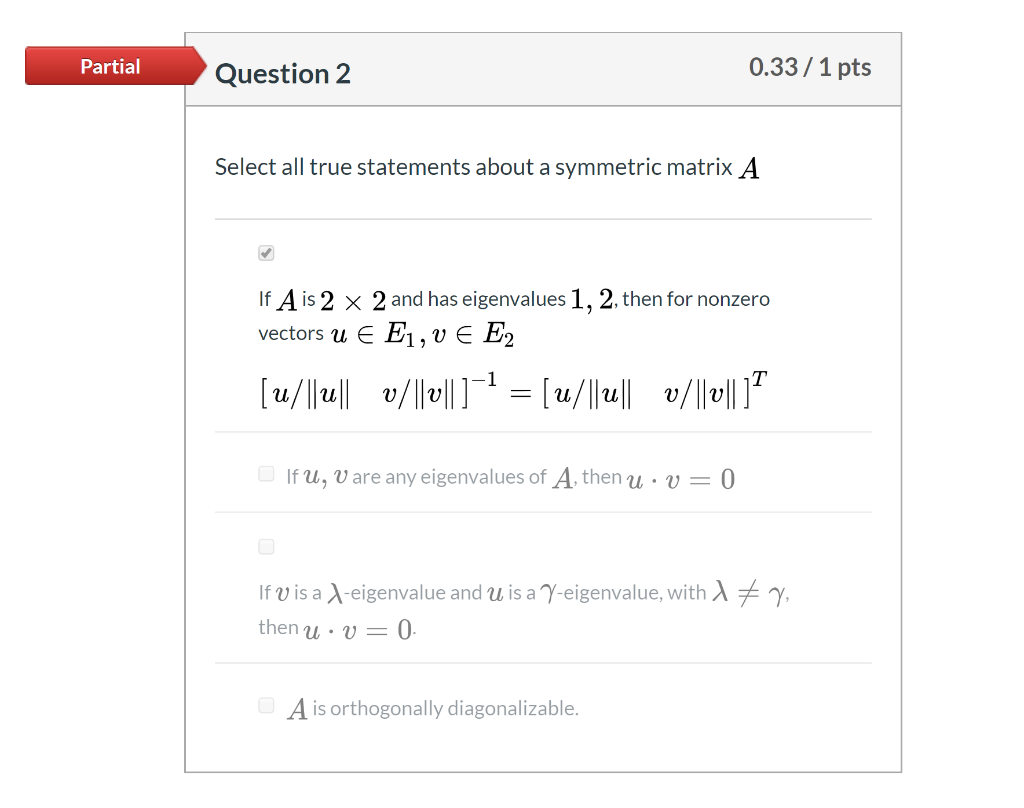 Solved Partial Question 2 0.33/1 pts Select all true | Chegg.com
