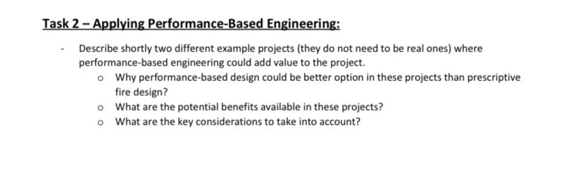Solved Task 2 - Applying Performance-Based Engineering: | Chegg.com
