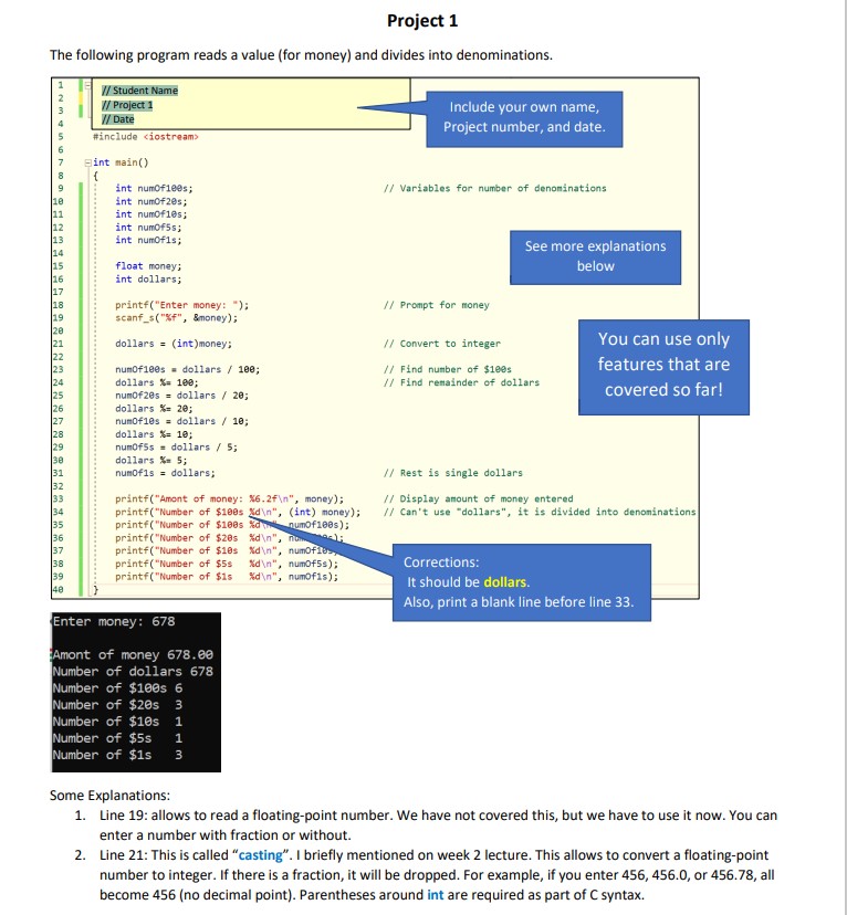 Solved Some Explanations: 1. Line 19: allows to read a | Chegg.com