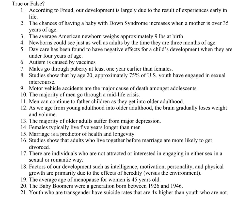 Solved True or False 1. According to Freud our development