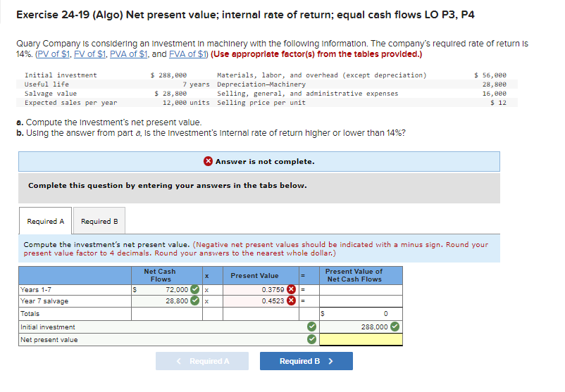 Solved Exercise Algo Net Present Value Internal Chegg Com