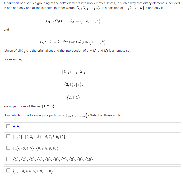 Solved A Partition Of A Set Is A Grouping Of The Set's | Chegg.com