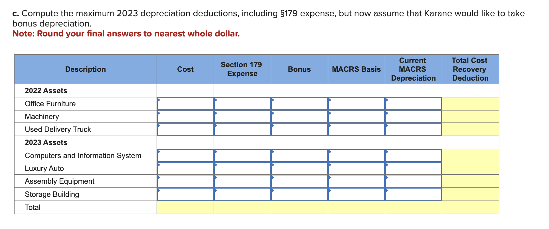 c. Compute the maximum 2023 depreciation deductions,