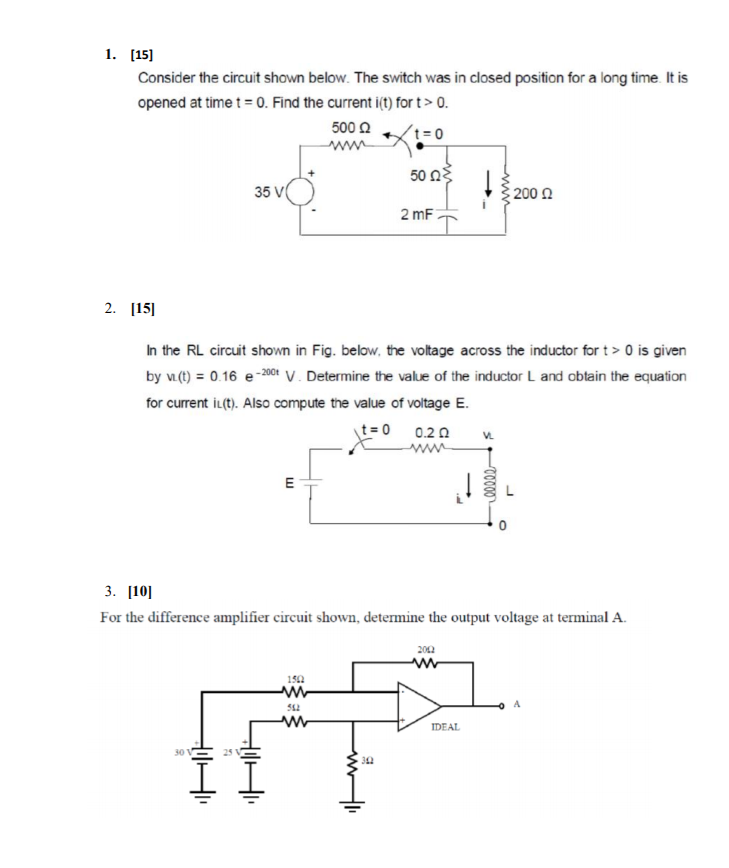 Solved 1. [15] Consider the circuit shown below. The switch | Chegg.com