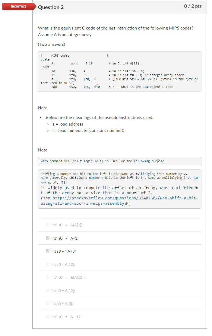 Solved Incorrect Question 2 0/2 pts What is the equivalent C | Chegg.com