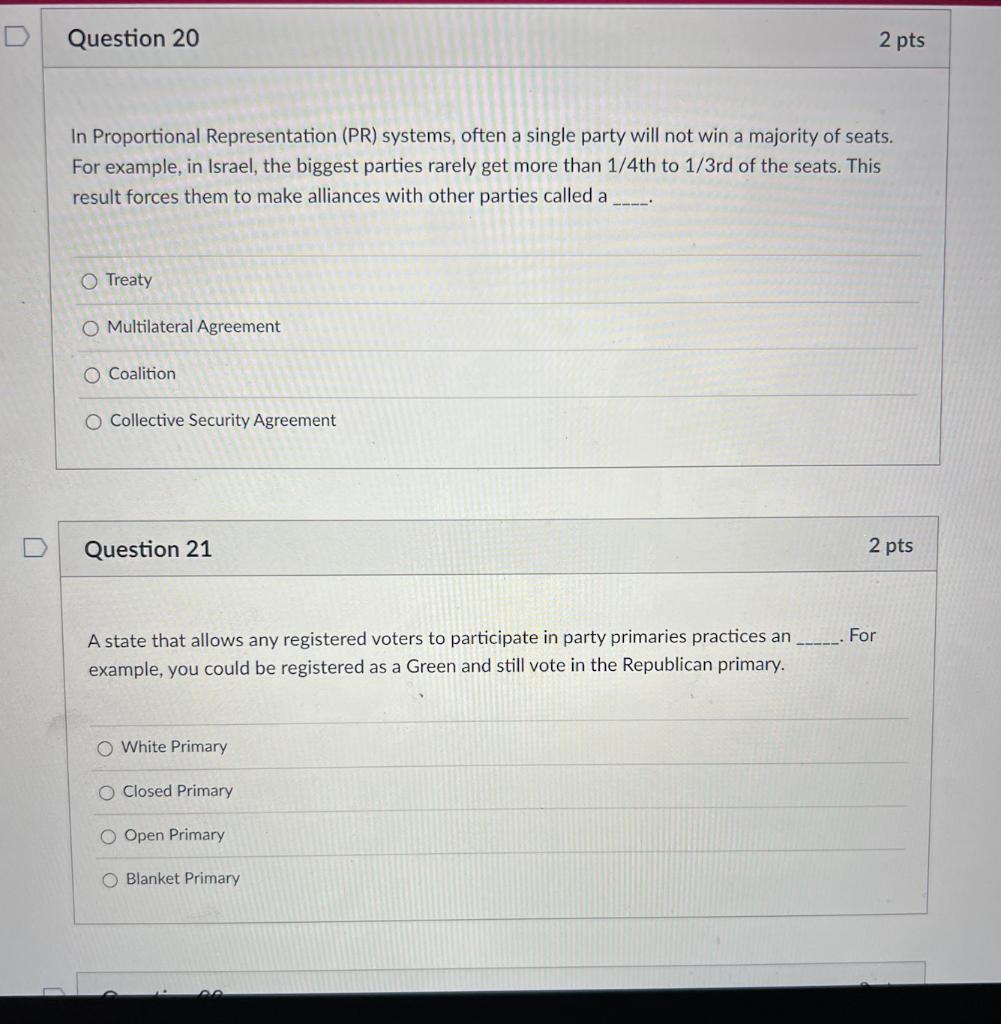 Solved Question 20 In Proportional Representation (PR) | Chegg.com
