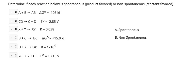 Solved Determine if each reaction below is spontaneous | Chegg.com