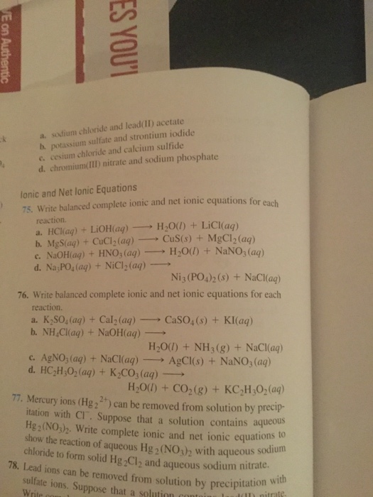 Solved sodium chloride and lead(II) acetate potassium