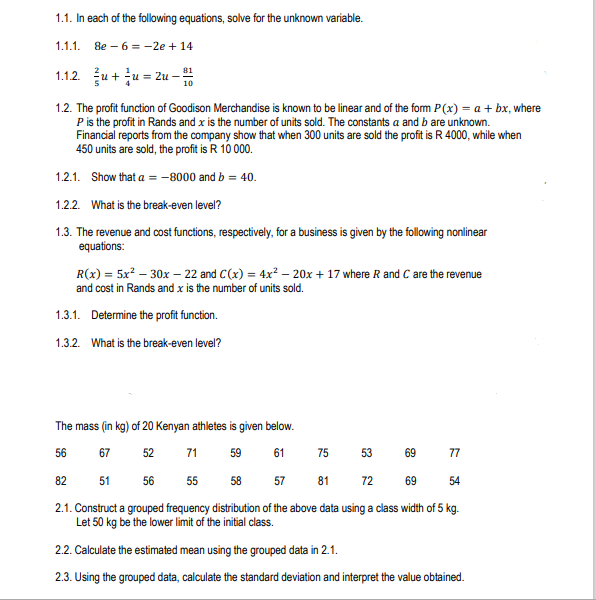 Solved 1.1. In each of the following equations, solve for | Chegg.com