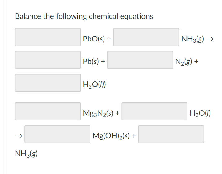 Solved Balance The Following Chemical Equations PbO(s) + | Chegg.com