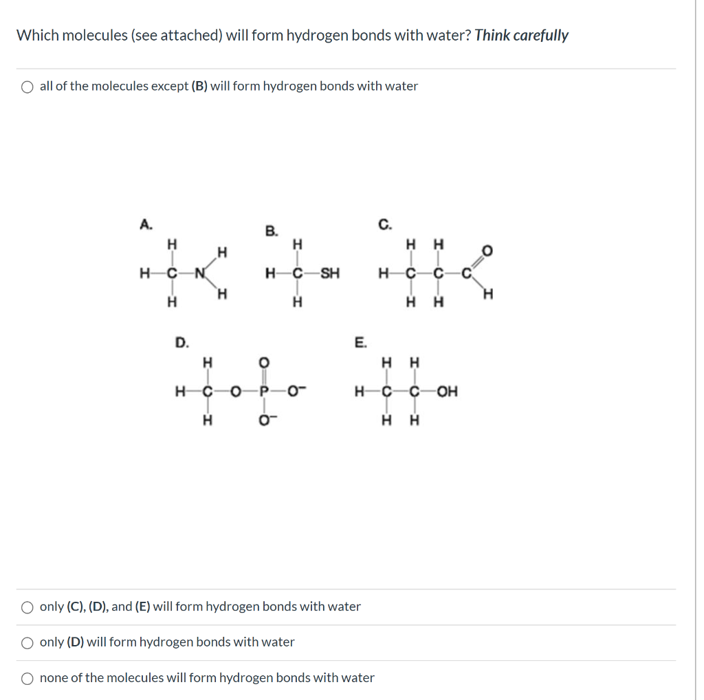 Solved Which Molecules See Attached Will Form Hydrogen