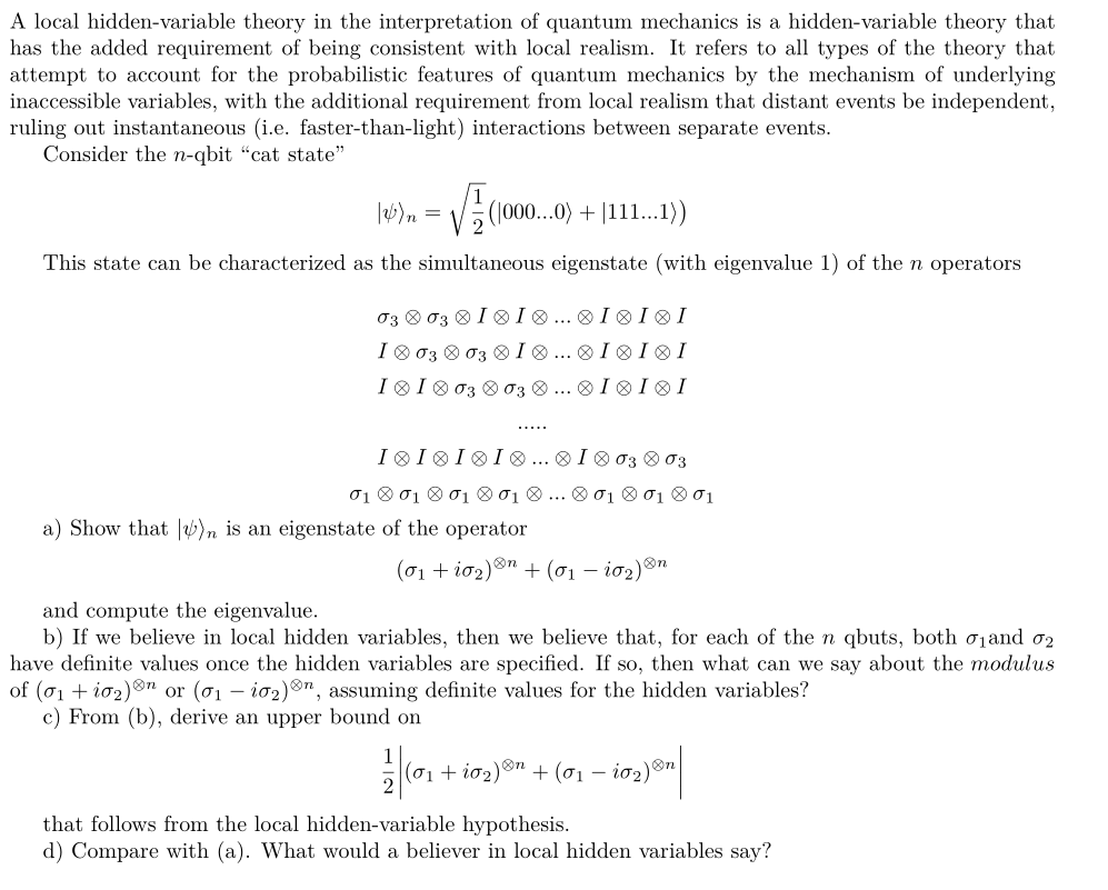 A local hidden-variable theory in the interpretation | Chegg.com