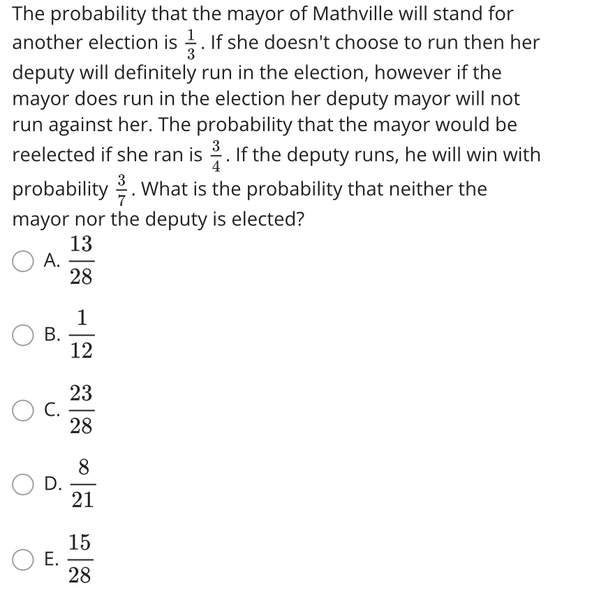 Solved The probability that the mayor of Mathville will | Chegg.com