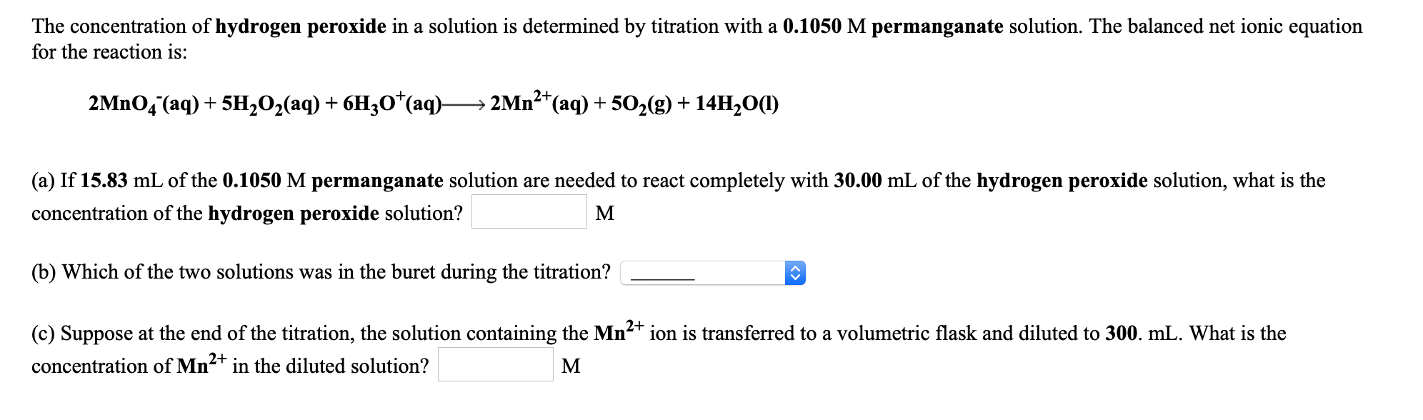 Solved The concentration of hydrogen peroxide in a solution