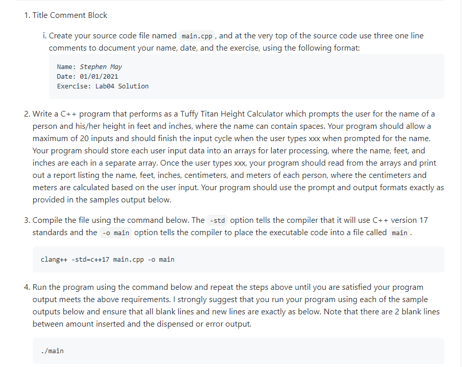 Solved 1. Title Comment Block i. Create your source code | Chegg.com