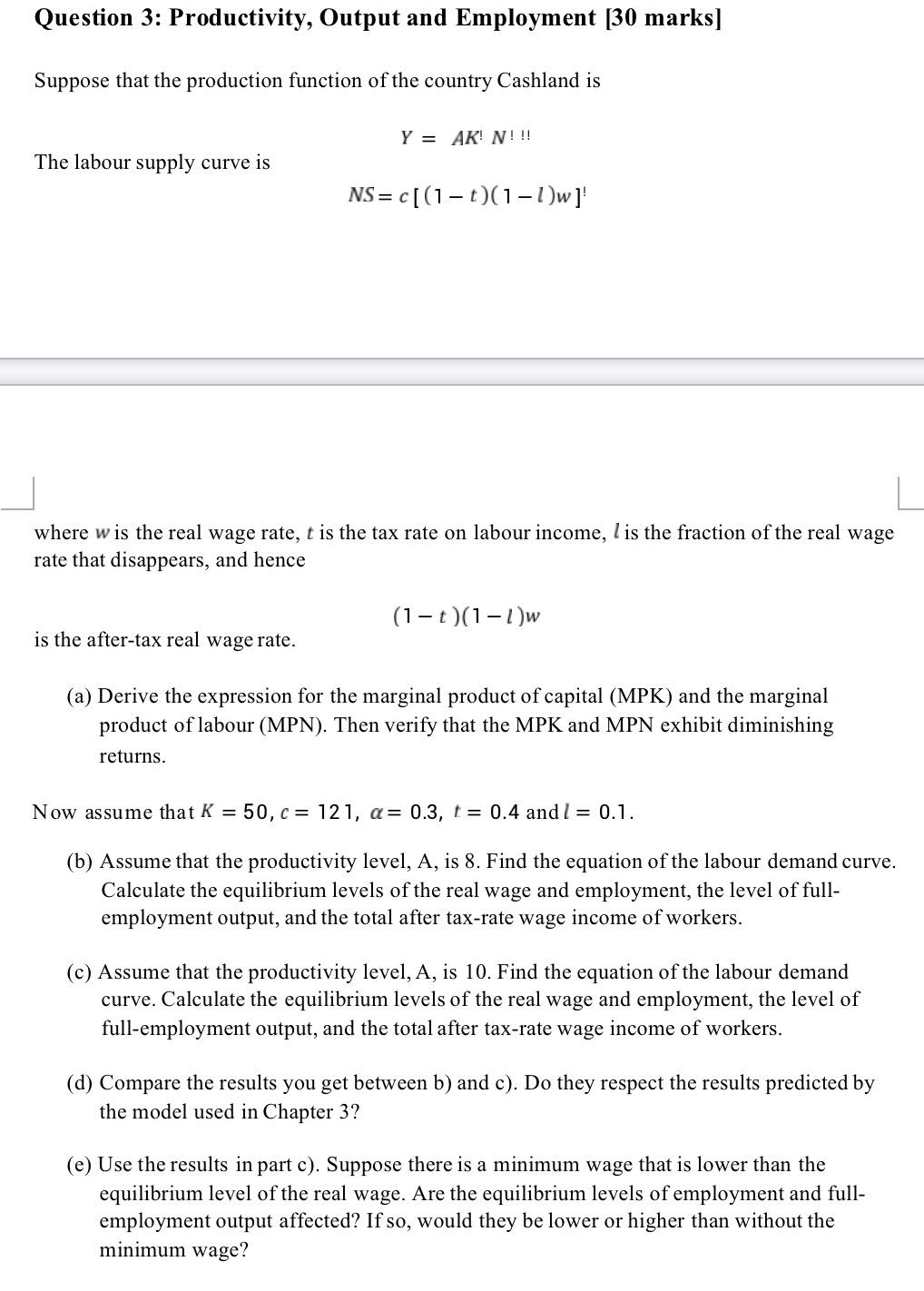 Solved Question 3: Productivity, Output and Employment [30 | Chegg.com