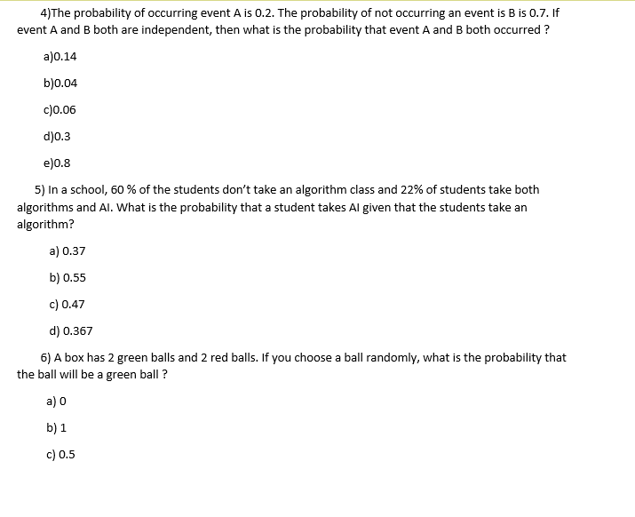 1) Which statement is true about probability a) both ...