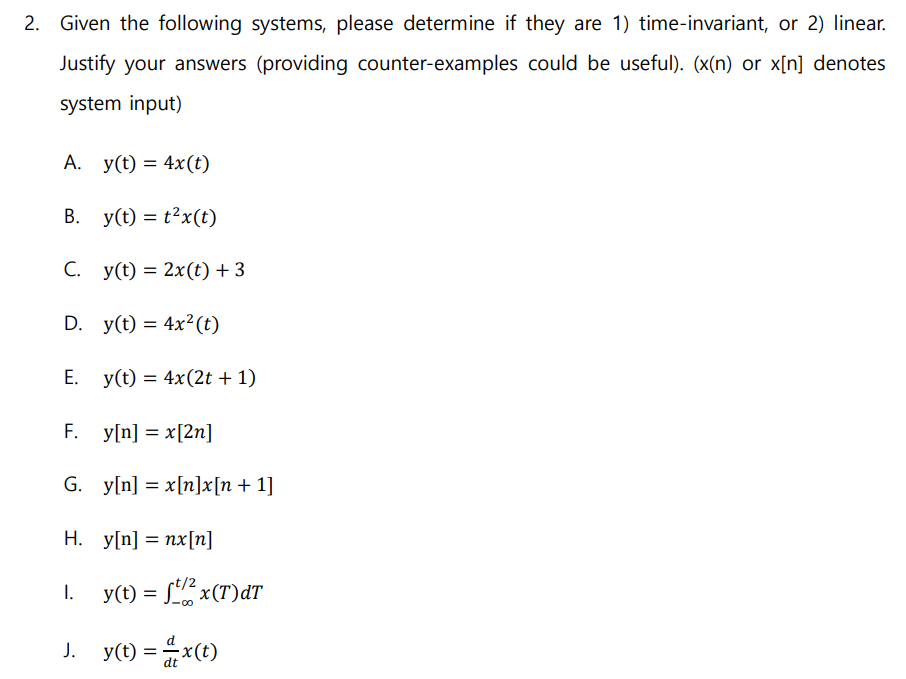 Solved 2. Given the following systems, please determine if | Chegg.com