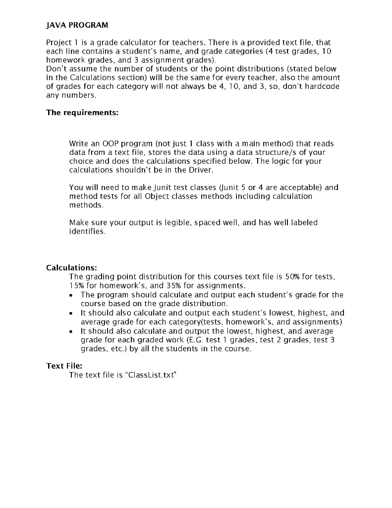 Solved JAVA PROGRAM Project 1 is a grade calculator for | Chegg.com