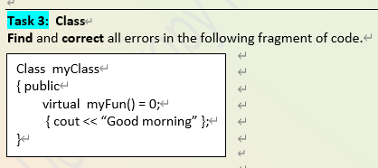 Solved Task 3: Class Find and correct all errors in the | Chegg.com