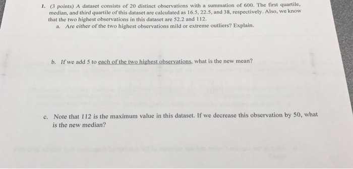 Solved A dataset consists of 20 distinct observations with a | Chegg.com