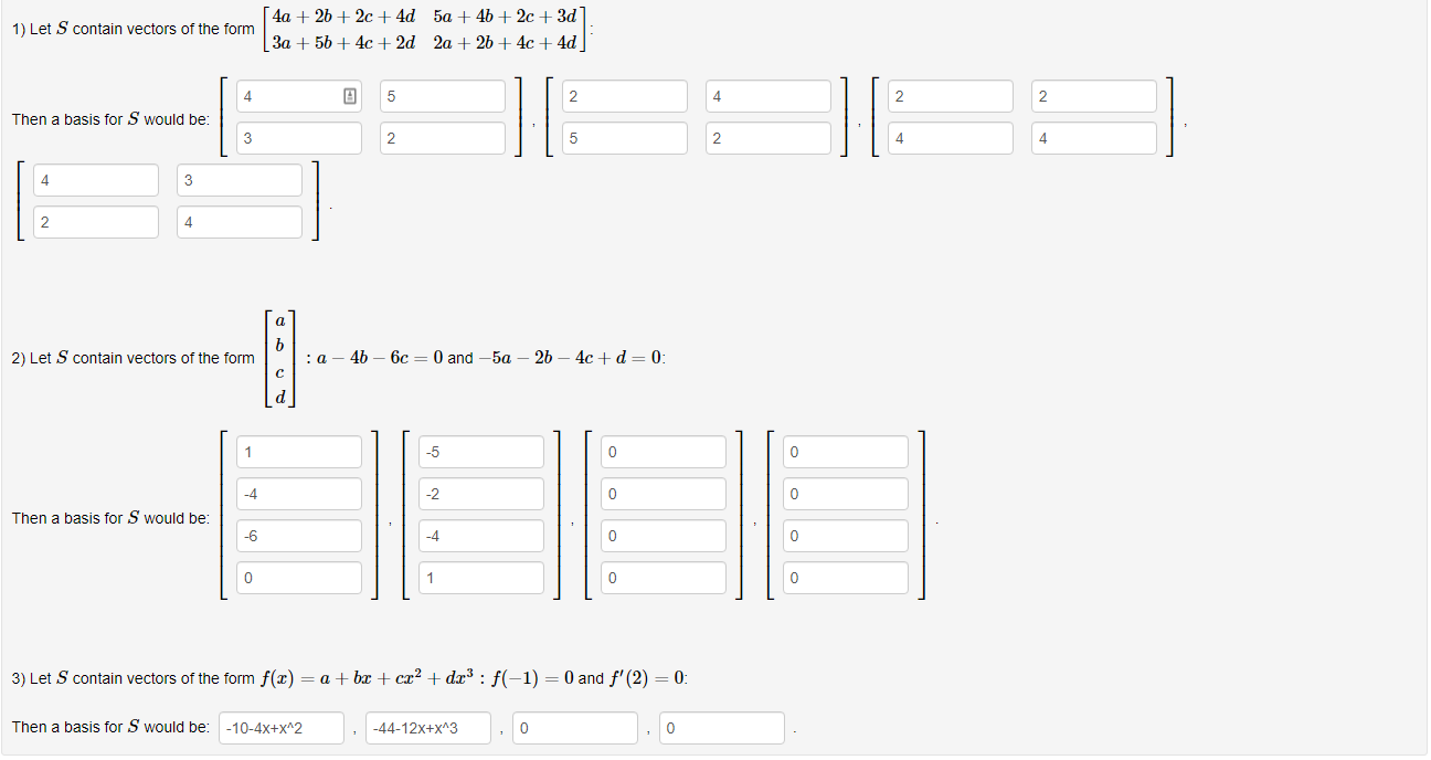 Solved 1) Let S contain vectors of the form 4a + 2b + 2c + | Chegg.com