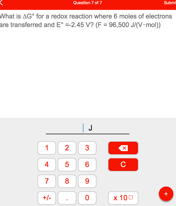 Solved Question 7 Of 7 Submi What Is Agº For A Redox Reac Chegg Com