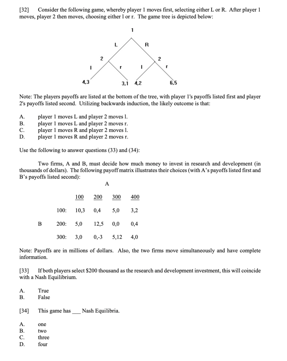 Solved [32] Consider the following game, whereby player 1 | Chegg.com
