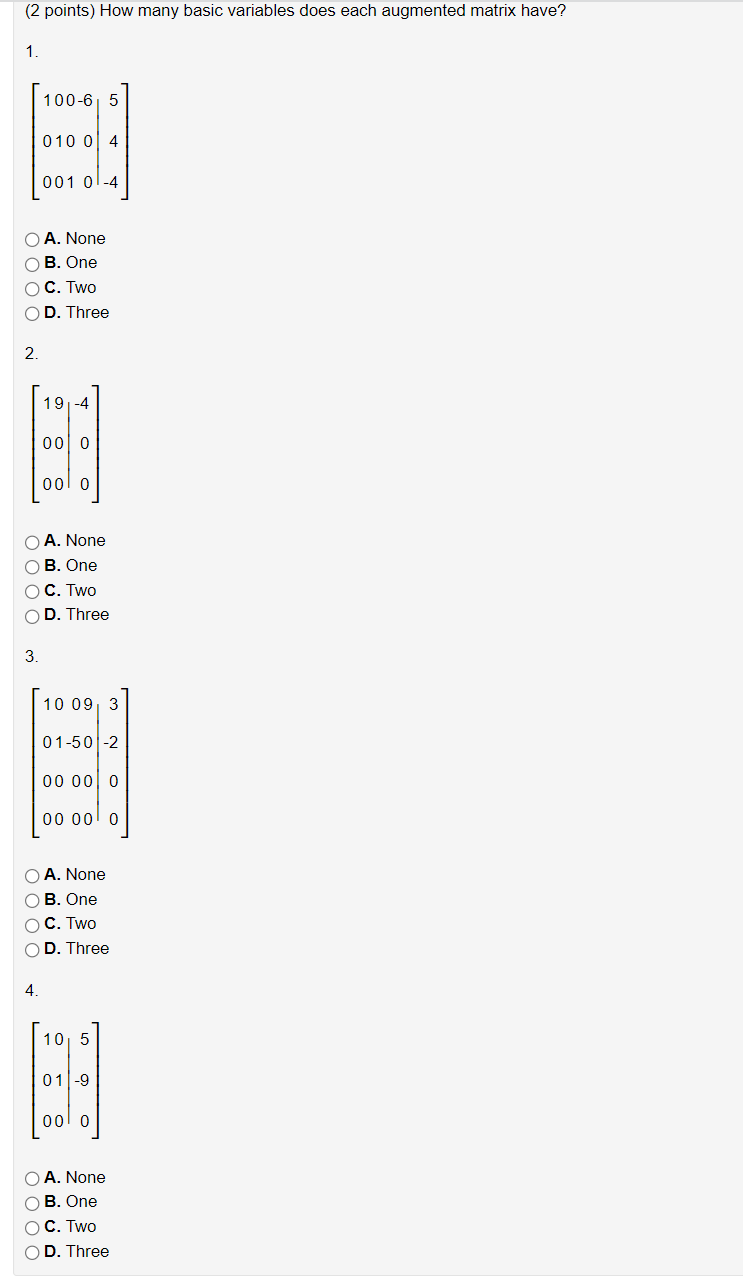 Solved (2 points) How many basic variables does each | Chegg.com