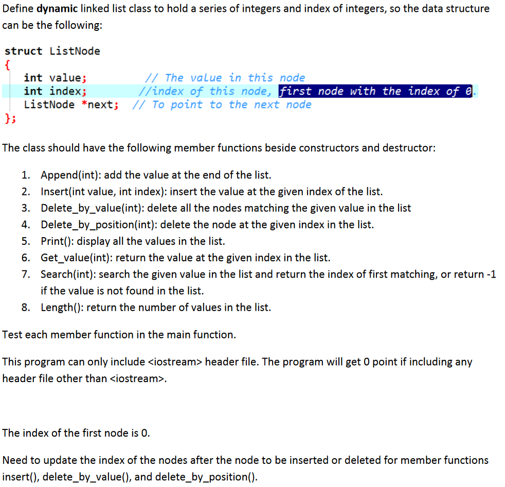 Solved Define dynamic linked list class to hold a series of | Chegg.com