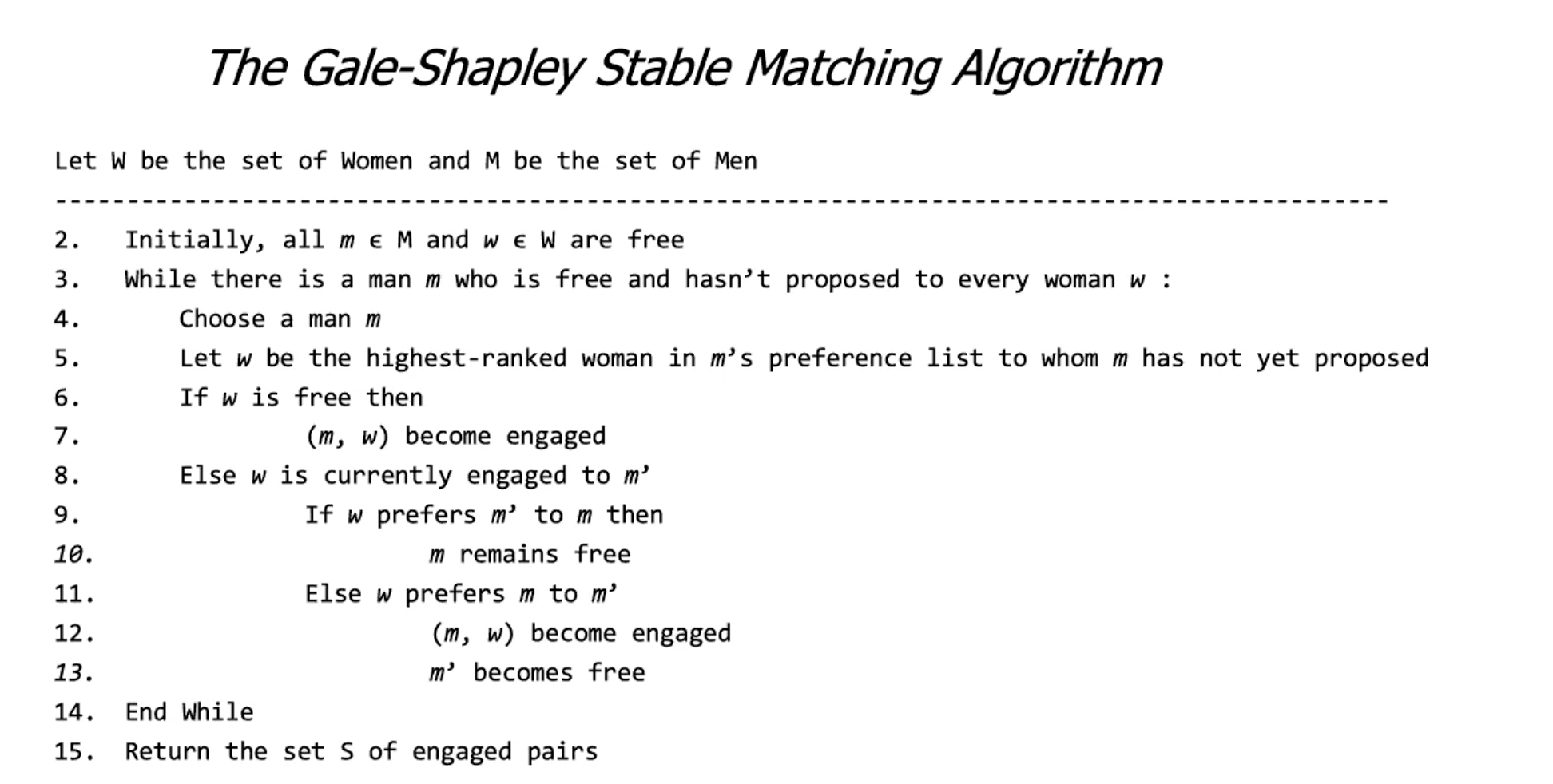 Solved The Gale-Shapley Stable Matching Algorithm Let W Be | Chegg.com